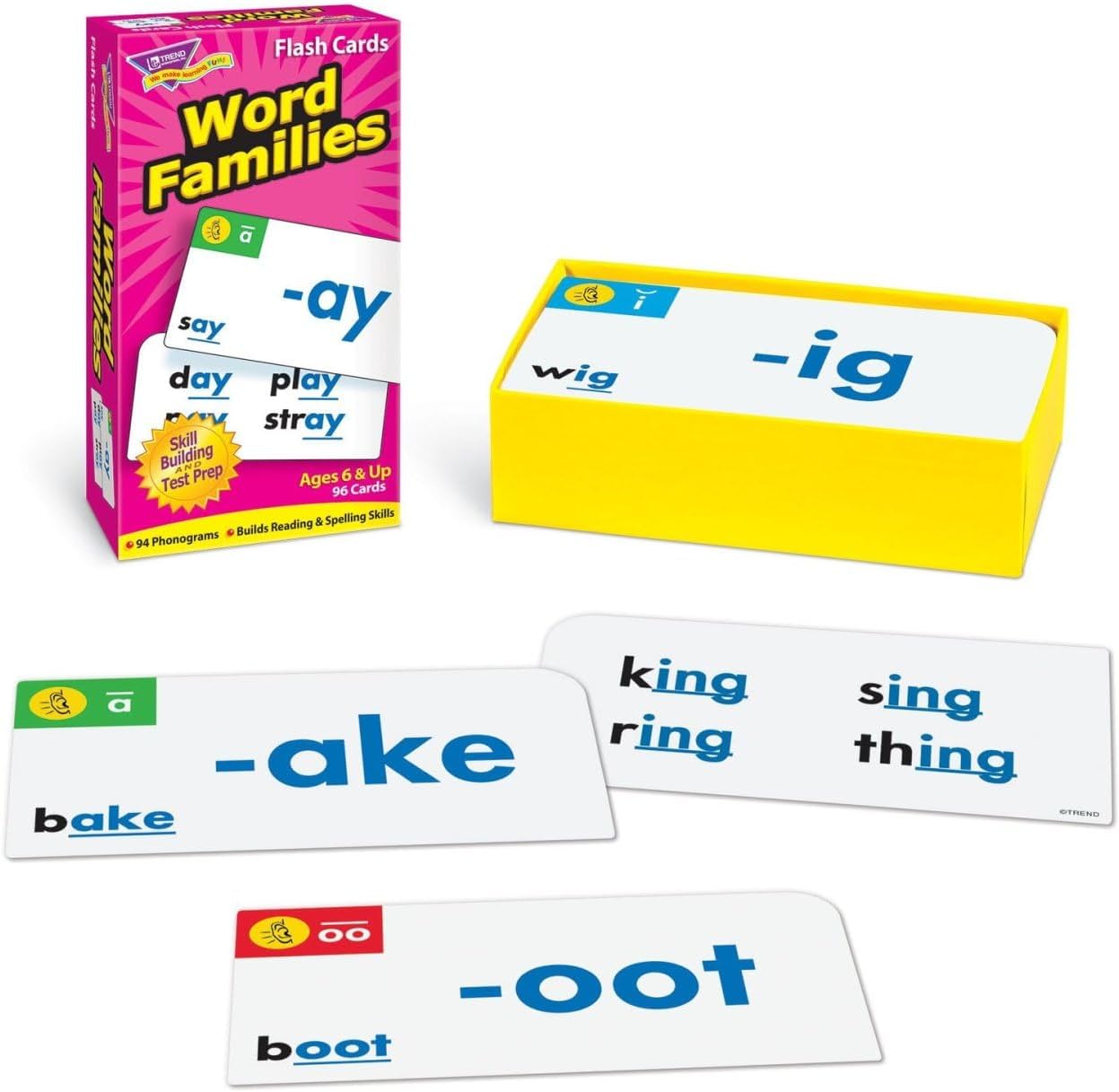 Trend Enterprises: Word Families Skill Drill Flash Cards, Content-Rich Cards to Practice and Master, Great for Skill Building and Test Prep, 96 Cards Included, Ages 6 and Up