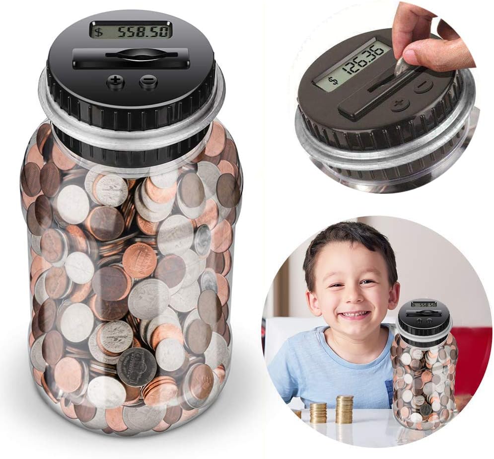Digital Counting Money Jar, Digital Coin Counter with LCD Display Large Capacity Money Saving Box for Kids Adults as Gift on Christmas,Birthday (Blue)