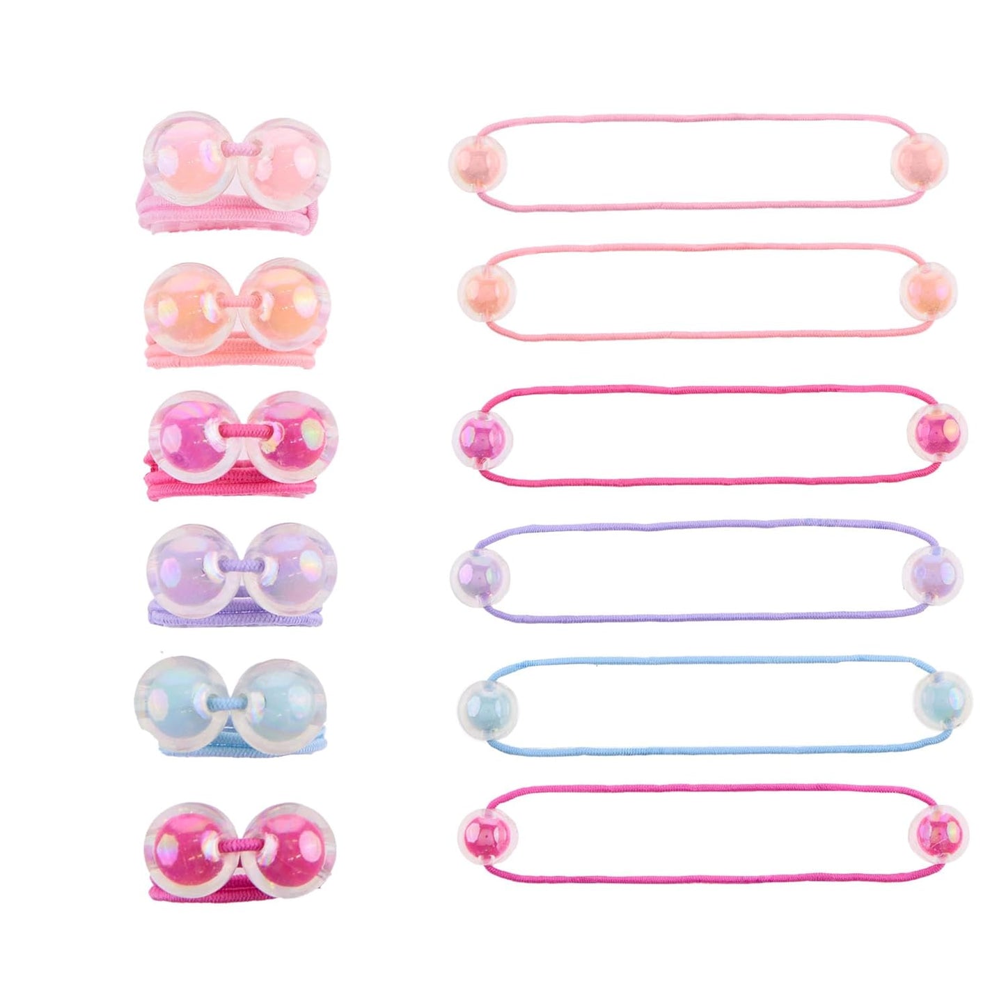 12pc Bubble Ball Ponytail Holders – Iridescent Double Bead Hair Ties for Girls and Toddlers – Colorful No-Damage Elastic Hair Bands for Pigtails and Braids