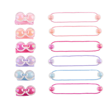 12pc Bubble Ball Ponytail Holders – Iridescent Double Bead Hair Ties for Girls and Toddlers – Colorful No-Damage Elastic Hair Bands for Pigtails and Braids