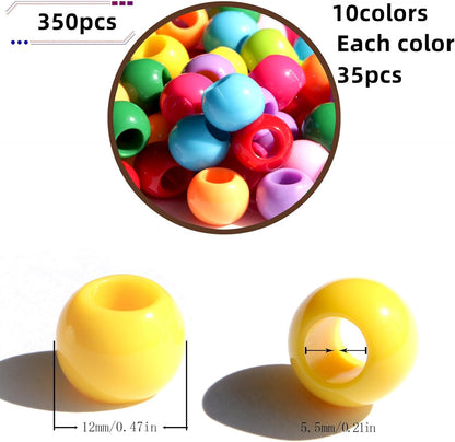 160pcs 12mm Plastics Acrylic Beads Mix 10 Color Large Hole Hair Beads(Hole:5.5mm)