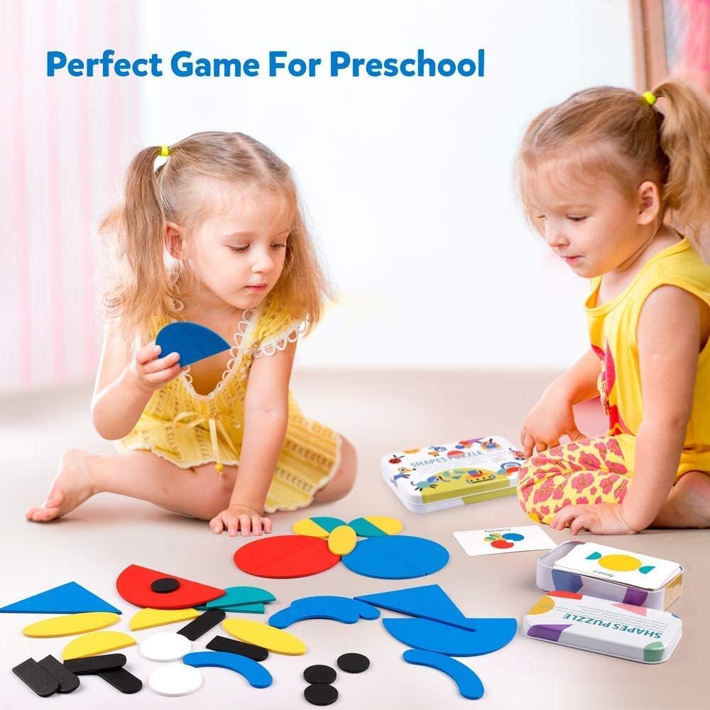 ExcelGadgets Wooden Block Puzzles,【 Includes 3D Plane Puzzle 】 Shapes Puzzle, Wooden Animals Games, Stem Activities, Travel Toys for Kids Ages 3-5, Toddlers - 60 Shapes