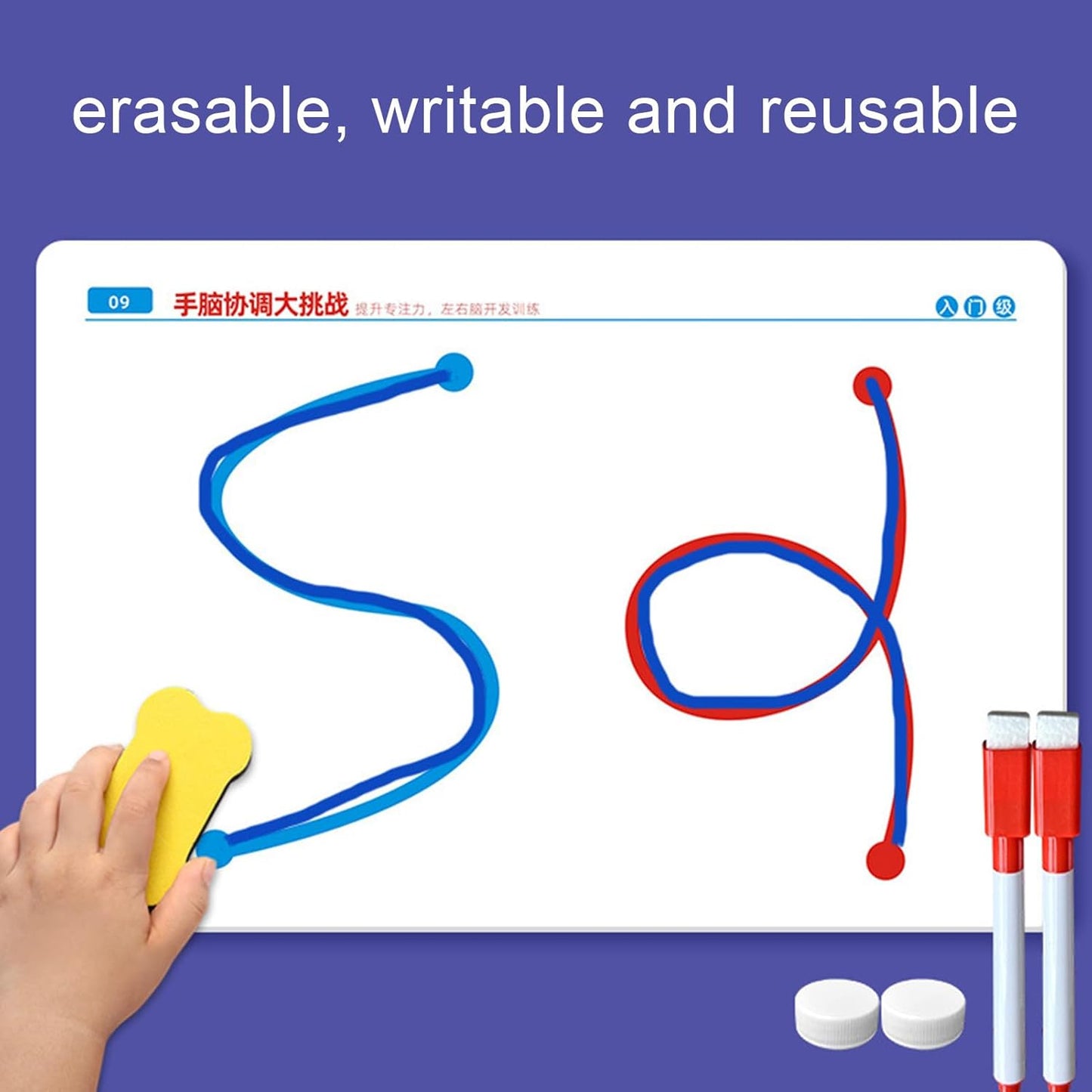 Brain Training Cards for Kids, 40 Reusable Levels for Left & Right Brain Development, Fine Motor Skills & Hand-Eye Coordination, Parent-Child Interaction Learning Game, Ages 5+ (10 Cards + Pen Eraser)