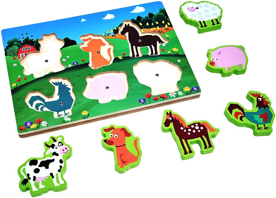 Wooden Transportation Sound Peg Puzzles for Toddlers, Wooden Pegged Puzzle with Sound Effect for Toddlers and Preschoolers, Educational Learning Toy Gift