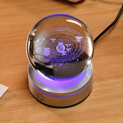 3D Solar System Crystal Ball Universe Glass Ball Space Astronomy Gift Planets Model Science Astrophysics Gifts Solar System Night Light Glass Globe Decor with 12 Colorful Modes Light Base