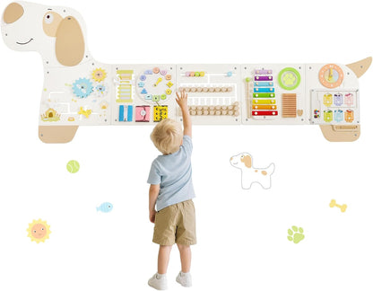 Wooden Dog Wall Busy Board Panels, Sensory Wall Activity Board for Toddlers 1-3, Montessori Learning Activity Center, Educational Toys for Kids Room, Preschool & Daycare