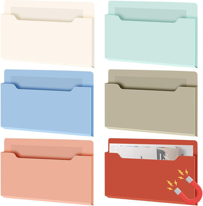Fuutreo 6 Pcs Magnetic Wall File Organizer Magnetic Wall File Holder Refrigerator Magazine Holder for Mail Letters Paper(Aqua Green,Vertical-large)