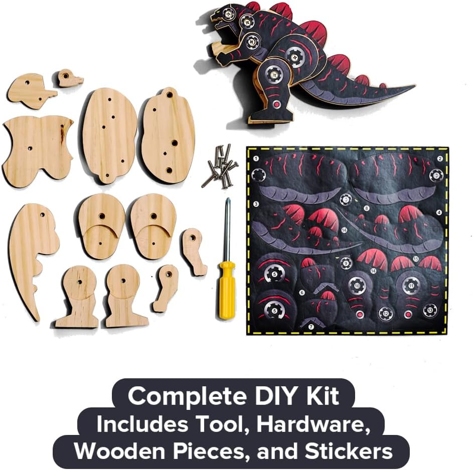 Little Jupiter DIY Wooden Kit with Stickers - Dinosaur Toys for Kids for 7-12 Yrs - Dinosaur Toy Woodworking Kits - Wood Crafts - Kids Building Kit - Wooden Crafts (Stegosaurus)