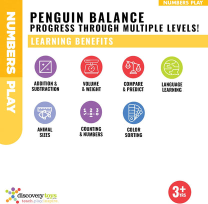 Discovery Toys Penguin Balance | Kindergarten Balance Math Game | Balance Counting Toys | Learning Stem Montessori Toys Educational w/Penguin Scale, Cards, Balancing Numbers for Kids