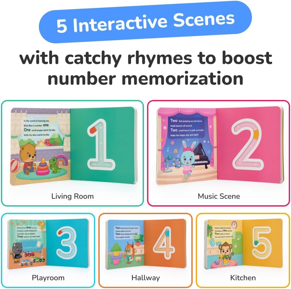 Bimi Boo Numbers Tracing Book - Early Math Tracing Activity for Babies - Toddler Counting Toy