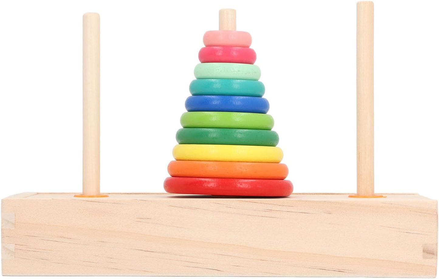 Asixxsix Tower of Puzzle, 10 Levels Wooden Stacking Rings Game, Sustainable Pine Wood Puzzle Tower with 10 Rings 3 Sticks for Children Early Education Family Entertainment