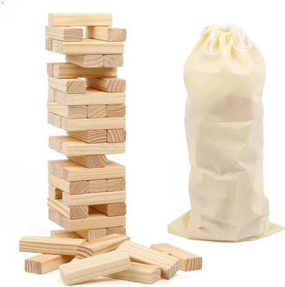 54PCS Classic Block Stacking Board Game Wooden Blocks Stacking Games for Kids and Families Tumbling Tower Blocks Game for Kids and Adults with Storage Bag