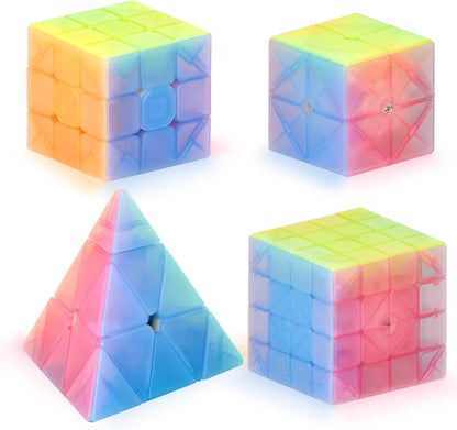 Vdealen Speed Cube Set, Puzzle Cube Bundle of 2x2x2 3x3x3 4x4x4 Pyramid Magic Cube Set, Birthday Party Christmas Stocking Stuffers Gift for Kids Teens Adults(Stickerless)