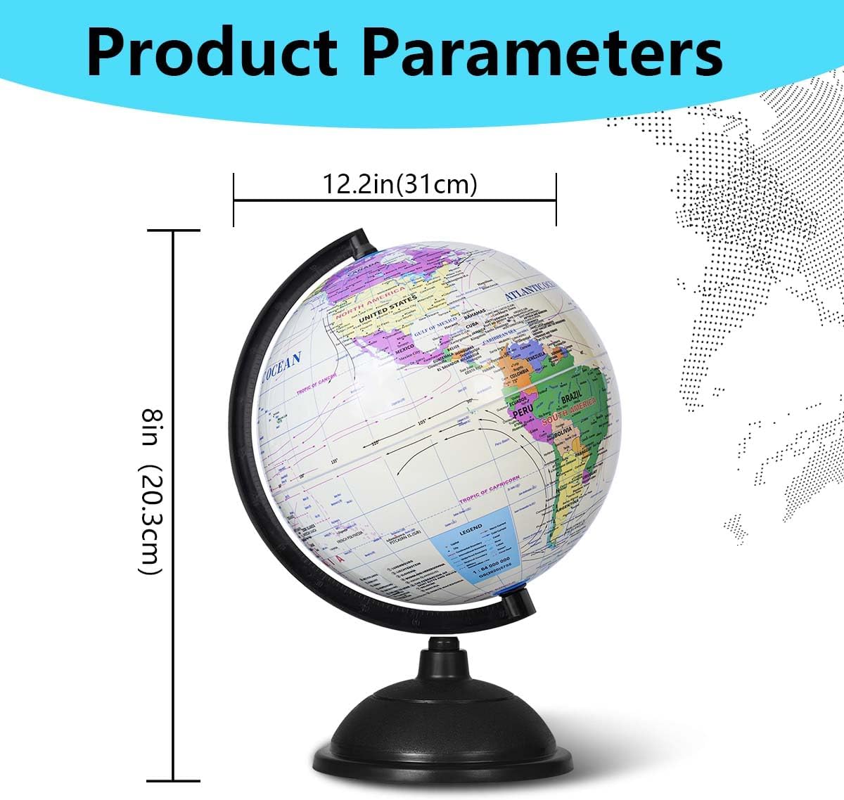 KISEER 8 Inch World Globe with Stand Rotating Earth Spinning Globe for Kids Geography Classroom Education or Decorations (Blue)