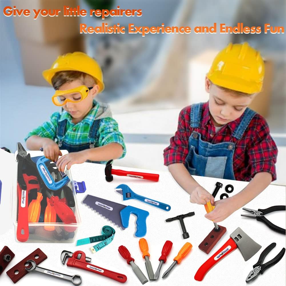 21 Pieces Kids Toy Tool Set and Power Play Tools, Construction Toys Working Tools Educational Pretend Role Play Set with a Handy Storage Box and Portable Sturdy Ideal Gifts Toolkit for Toddlers