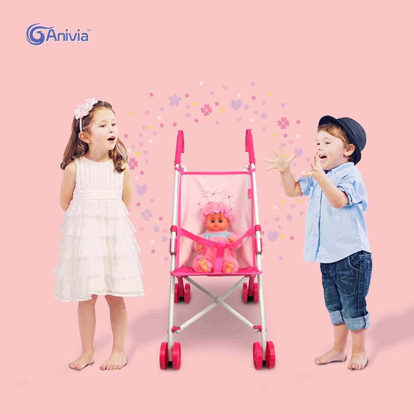 Anivia Stroller Toy Collection Doll Stroller Baby Doll Accessories for Toddlers 1-3Heart Design Gifts for Toddlers and Girls Toy Stroller