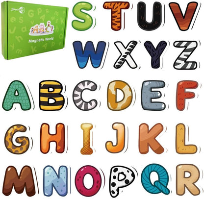 Animal Magnets Letters Refrigerator for Kids Toddlers, 32 Fridge Magnetic Animal Toys Set with Clear & Big Letters Educational Spelling Early Learning Tool