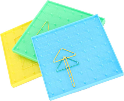 Haofy Mathematical Manipulative Material Array Block Geo Board, Interactive Plastic Teaching Aid for Kids with Rubber Bands, Enhances Fine Motor Skills and STEM Learning 5.3 X 5.3 Inch