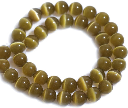 HAAMIIQII 8mm Light Blue Cat Eye Glass Round Crystal Stone Loose Gemstone Beads for Jewelry Making Bracelets Necklaces Earrings Crafts (45-50pcs)