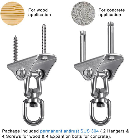 SELEWARE Anti-Squeaking Swing Hanger Stainless Steel Swing Set Hook Ceiling Mount Bracket for Hammock Chair Toddler Swing Yoga Swing Punching Bag 2 Packs