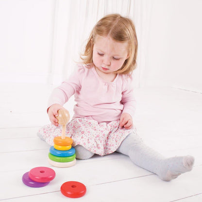 Bigjigs Toys, My First Rainbow Wooden Stacking Toy, Baby Toddler Toys, Colourful Ring Stacker, for 1 Year Olds