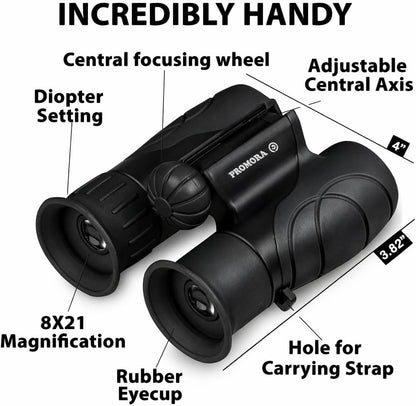 Binoculars for Kids – Perfect Toy for Little Boys and Girls – Extensive Set Incl. Magnifying Glass & Compass – Powerful Magnification 8X21 – 3 to 12 Year Old Kids for Toddler