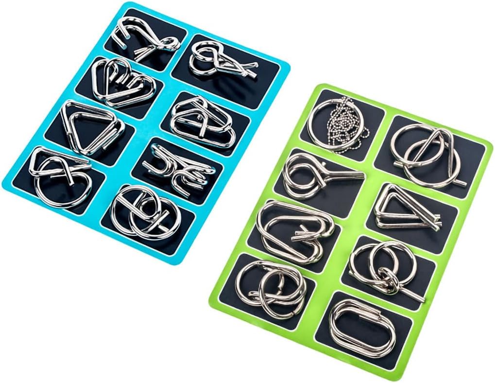 Ahyuan Metal Wire Puzzles Set of 16 with Pouch Large Thick IQ Test Mind Games Toys Brain Teaser Puzzles Metal Wire Magic Trick Toy Metals IQ Puzzle Fidget Toys Party Favors for Kids Adults (Bronze)