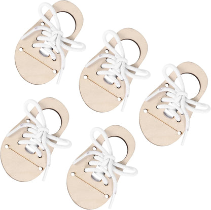 HOMSFOU 5sets Blank Wood Chips for Boys and Girls Graffiti Ornament Practice Shoe Lacing DIY Wood Chip Decoration