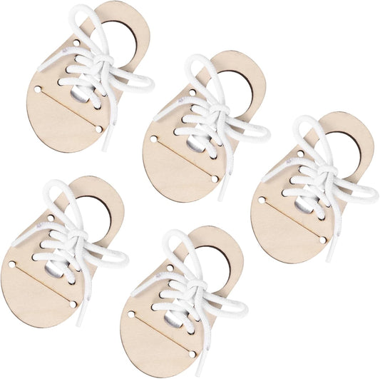 HOMSFOU 5sets Blank Wood Chips for Boys and Girls Graffiti Ornament Practice Shoe Lacing DIY Wood Chip Decoration