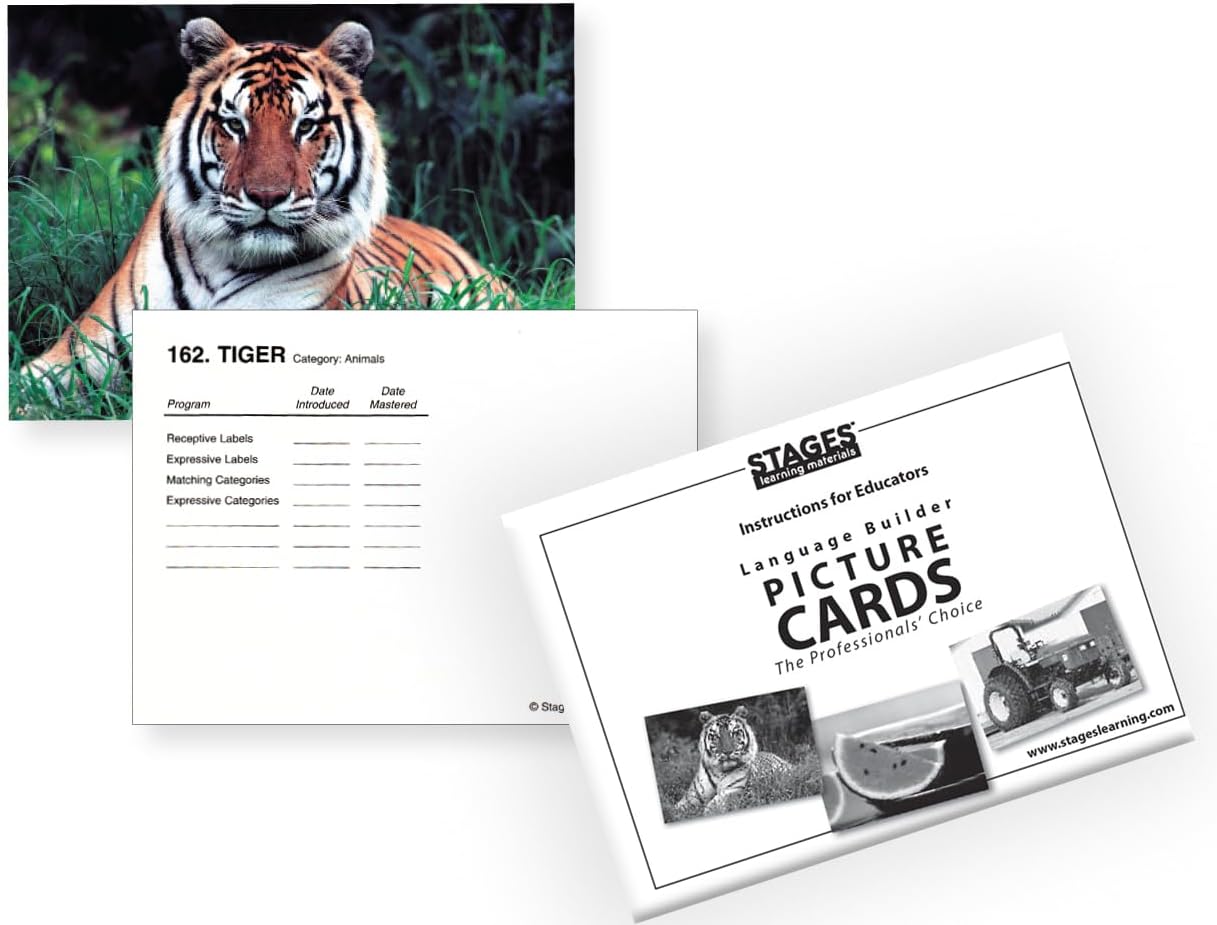 Stages Learning Materials Language Builder Picture Noun Flash Cards Photo Vocabulary Autism Learning Products for ABA Therapy and Speech Articulation,White