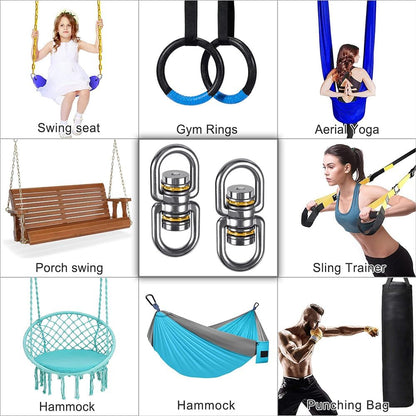 SELEWARE Silent Bearing Swing Swivel, 360° Rotational Device Hanging Accessory with Removeable Buckle for Tree Swing, Hammock Chair, Climbing Rope, Yoga, Kids Swing Swivel 1200LB Capacity, 2 Pack