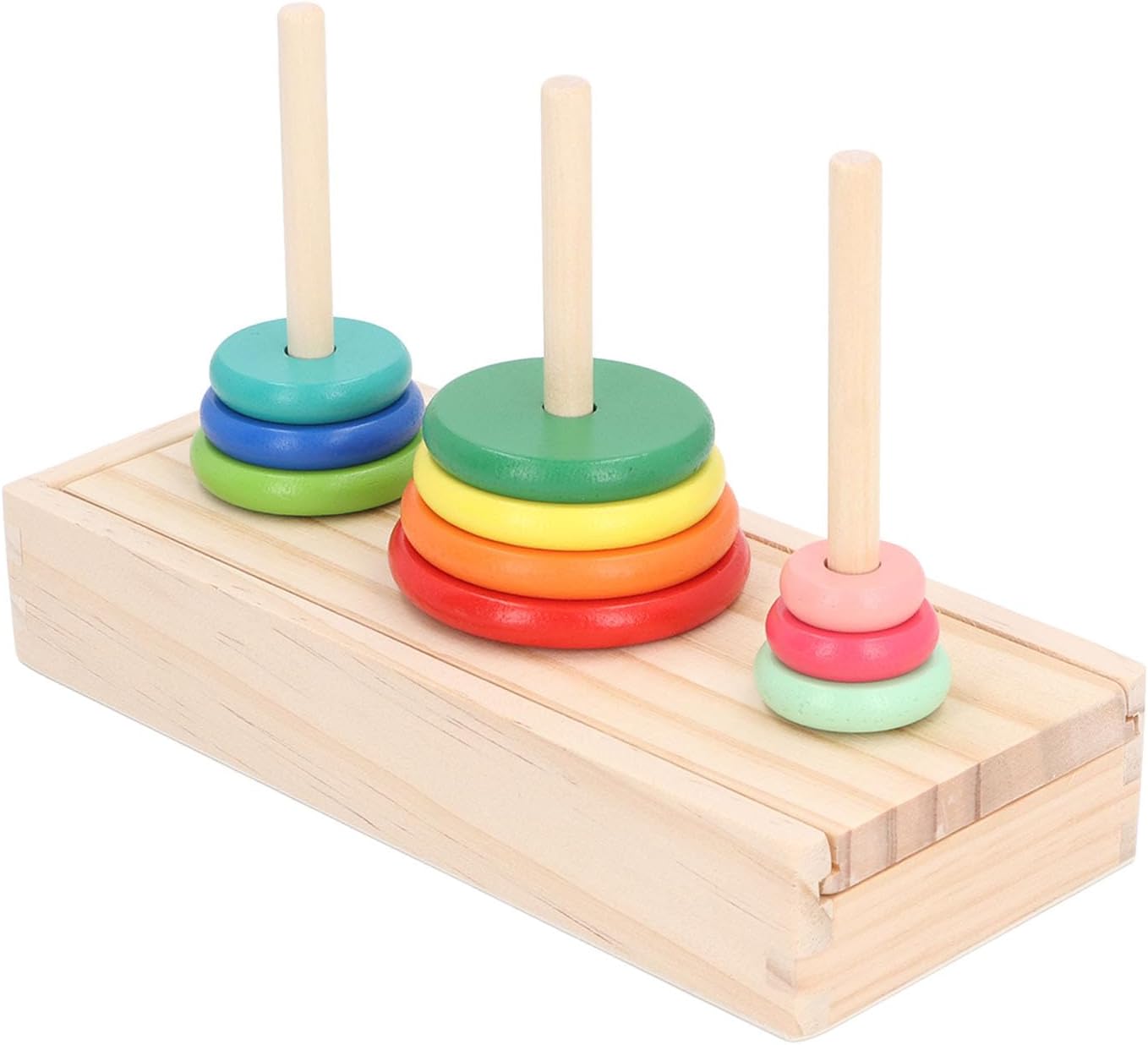 Asixxsix Tower of Puzzle, 10 Levels Wooden Stacking Rings Game, Sustainable Pine Wood Puzzle Tower with 10 Rings 3 Sticks for Children Early Education Family Entertainment