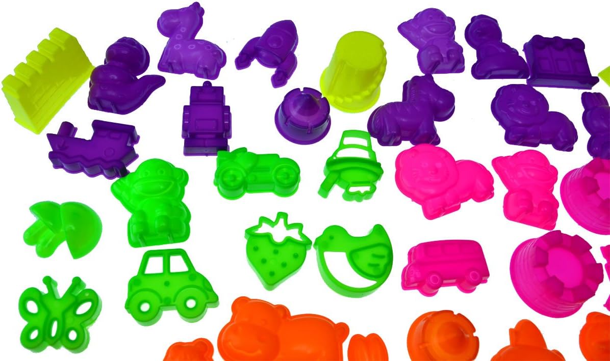 50 Ps Deluxe Sand Molds Tools Set, Sandbox Toddlers Toys, Beach Sand Castle Building, Indoor Outdoor Sensory Kids Play - Safari Animals, Mini Castles, Geometric Shapes Compatible with Any Molding