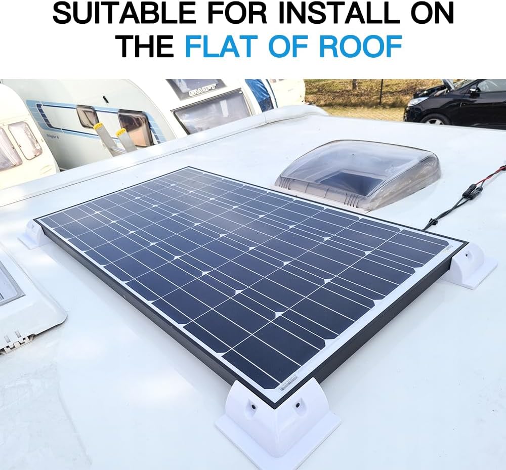 Solar Panel Mounts Bracket Set of 4pcs (White), Drill Free ABS Corner Roof Brackets Mounting Kit, Durable Solar Mount Rack Accessories for RVs, Trailers, Boats, Yachts, Vans, Carports