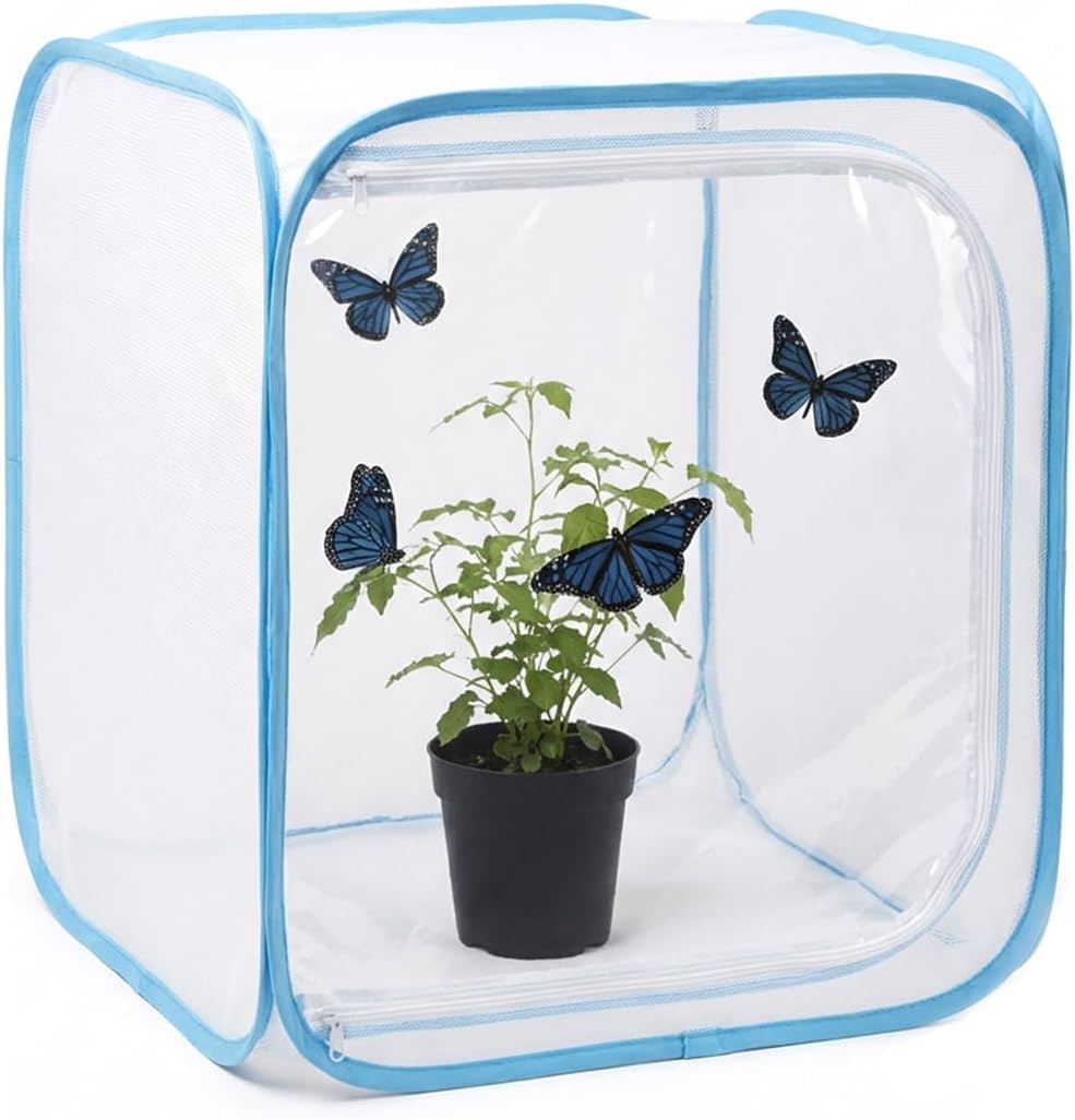 Insect & Butterfly Habitat Cage, Portable Pop-Up Terrarium with Mesh Sides, Bug Catching & Observation Enclosure for Caterpillars, Small Insects, Outdoor & Classroom Use, 23.6 Inches Tall