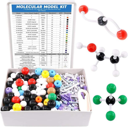 Swpeet 125 Pcs Molecular Model Kit for Inorganic & Organic Molecular Model Teacher and 16 Years and Over Student Kit - 54 Atoms & 70 Links & 1 Short Link Remover Tool - Science Toys