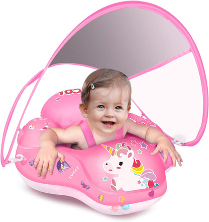 LAYCOL Baby Pool Float with Canopy UPF50+, 5 Point Safety Buckle No Flip Over, Inflatable Toddler Floaties Infant Pool Floats with Double Air Chambers, Baby Beach Essentials/Traval for 3-36M