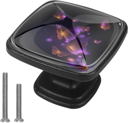 4 Pack Cabinet Knobs Drawer Pulls, 30mm Round ABS Glass Drawer Hardware Growing Purple Butterflies Cabinet Handles with Screws for Dressers Kitchens Cupboard