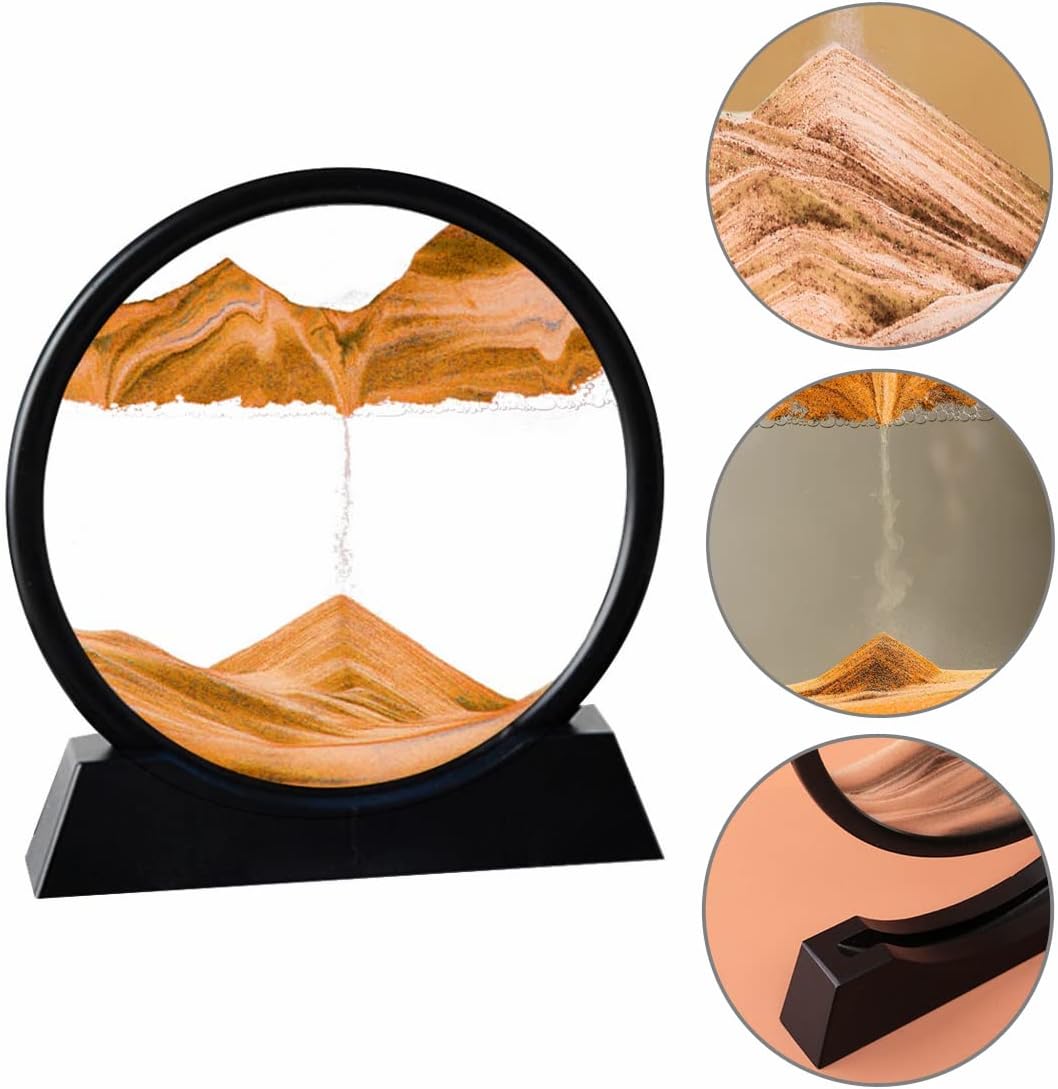 Arthink Moving Sand Art Picture in Motion Round Glass 3D Deep Sea Landscape, Dynamic Sand Art Sandscapes, Sensory Relaxing Desktop