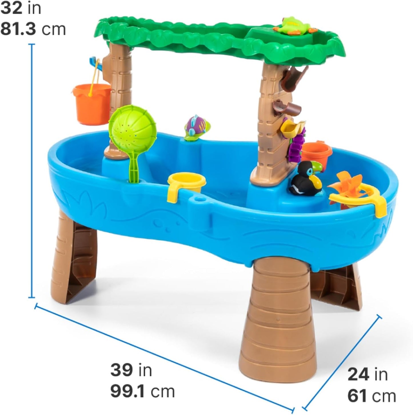Step2 Rain Showers Splash Pond Water Table with Cover, Kids Water and Sand Activity Sensory Playset, Summer Outdoor Toys, 13-Piece Water Toy Accessories, For Toddlers 1.5+ Years Old, Blue & Green