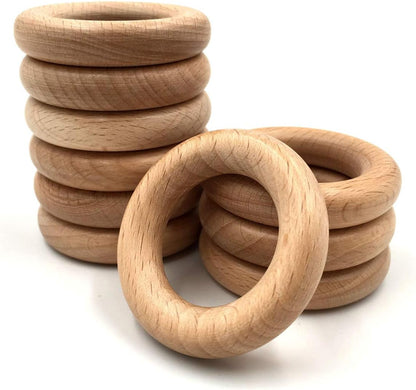 Natural Beech Wood Rings, 10 Pcs Unfinished 6cm Solid Wooden Rings Circles Without Paint for Craft, Connectors Jewelry Making
