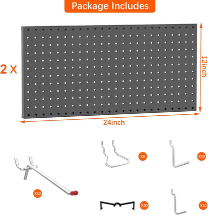 TORACK Metal Pegboard Wall Organizer 24" x 24" or 12" x 48", 70 PCS Tools Storage Pegboard for Garage Tool Organizer Pegboard with Peg Board Hooks for Workbench(Blue)