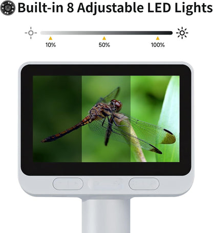 Microscope for Kids, Kids Microscope with 4.0" IPS Screen, Portable Digital Pocket Microscope for Kids 8-12, Miniscope Kids Compatible with iPhone Android Computer