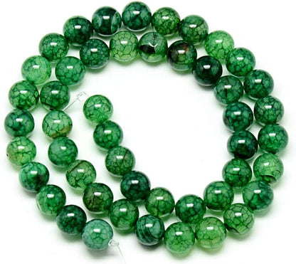 Perlin Agate Gemstones Round Beads Green Dragon Veins Natural Stone Semi-Precious for Jewellery Chain Bracelet Necklace Earrings DIY Crafts Threading Accessories (8 mm - 15 Pcs)