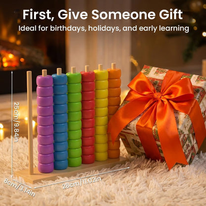 Color Matching Stacking Puzzle Game, 2026 New Wooden Color Match Challenge Game Fast Color Stack Challenge Ring Stack Puzzle with Racks and Rings, Tabletop Brain Teaser for Family Fun (A)