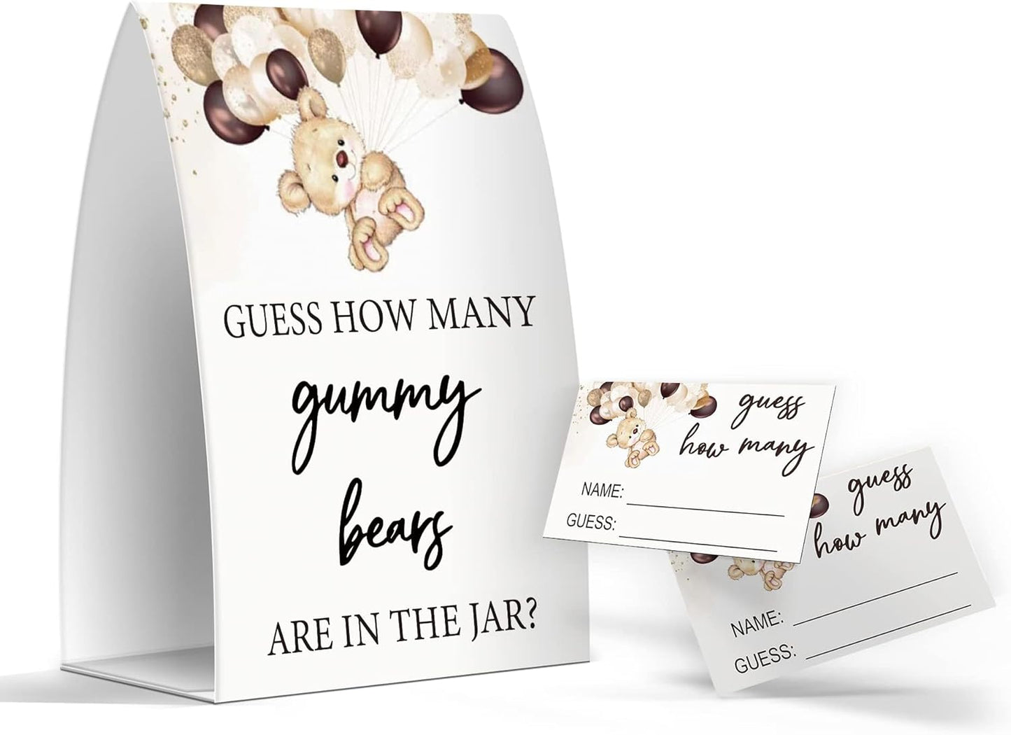 Pazag How Many Gummy Bears are in The Jar, Gummy Bears Baby Shower Games, Gummy Bears Theme Baby Shower - One Sign and 50 Cards (GES10)