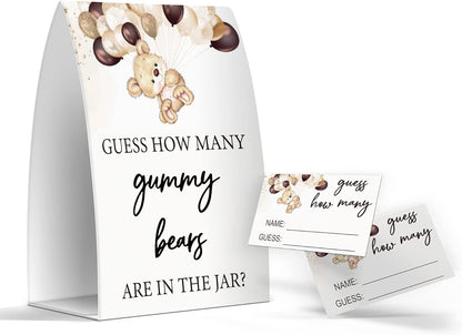 Pazag How Many Gummy Bears are in The Jar, Gummy Bears Baby Shower Games, Gummy Bears Theme Baby Shower - One Sign and 50 Cards (GES10)