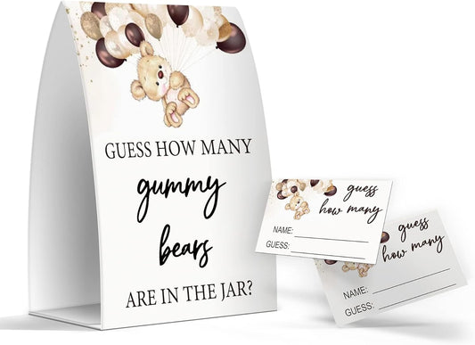 Pazag How Many Gummy Bears are in The Jar, Gummy Bears Baby Shower Games, Gummy Bears Theme Baby Shower - One Sign and 50 Cards (GES10)