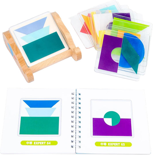 predolo Wooden Pattern Blocks, Brain Teaser Puzzle, Shape Puzzle Tangram Shapes for Focus Reasoning Skills Patience Visual Perception