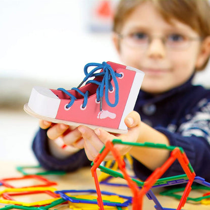 NUOBESTY Shoe Tie Practice for Kids Learn to Tie Shoes Wooden Lacing Toy Shoelaces Tying Teaching Prop Montessori Early Education Toy Pink